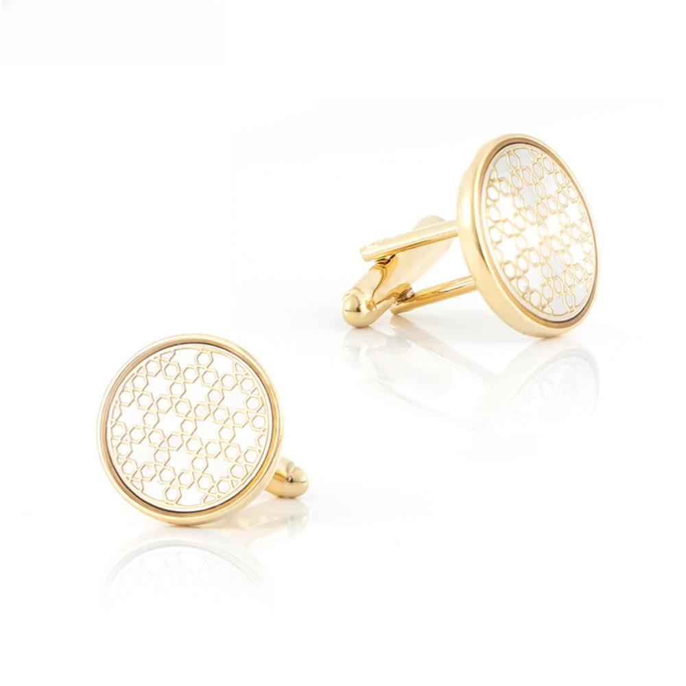 Hollow Geometric Patterned Shirt Cuff Buckle Exquisite Golden Round Cufflinks Business Attire Suits Wedding Accessories Gifts