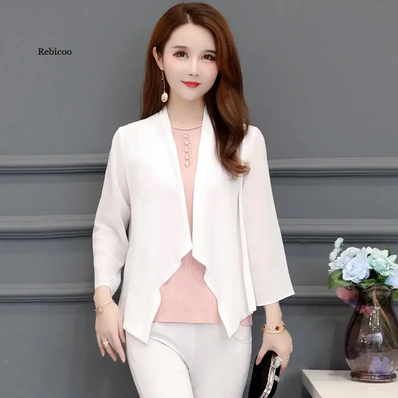 Women's 2022 New Chiffon Short Cardigan Coat Solid Color Slim Elegant Female Shawl Summer Sun Protection Clothing