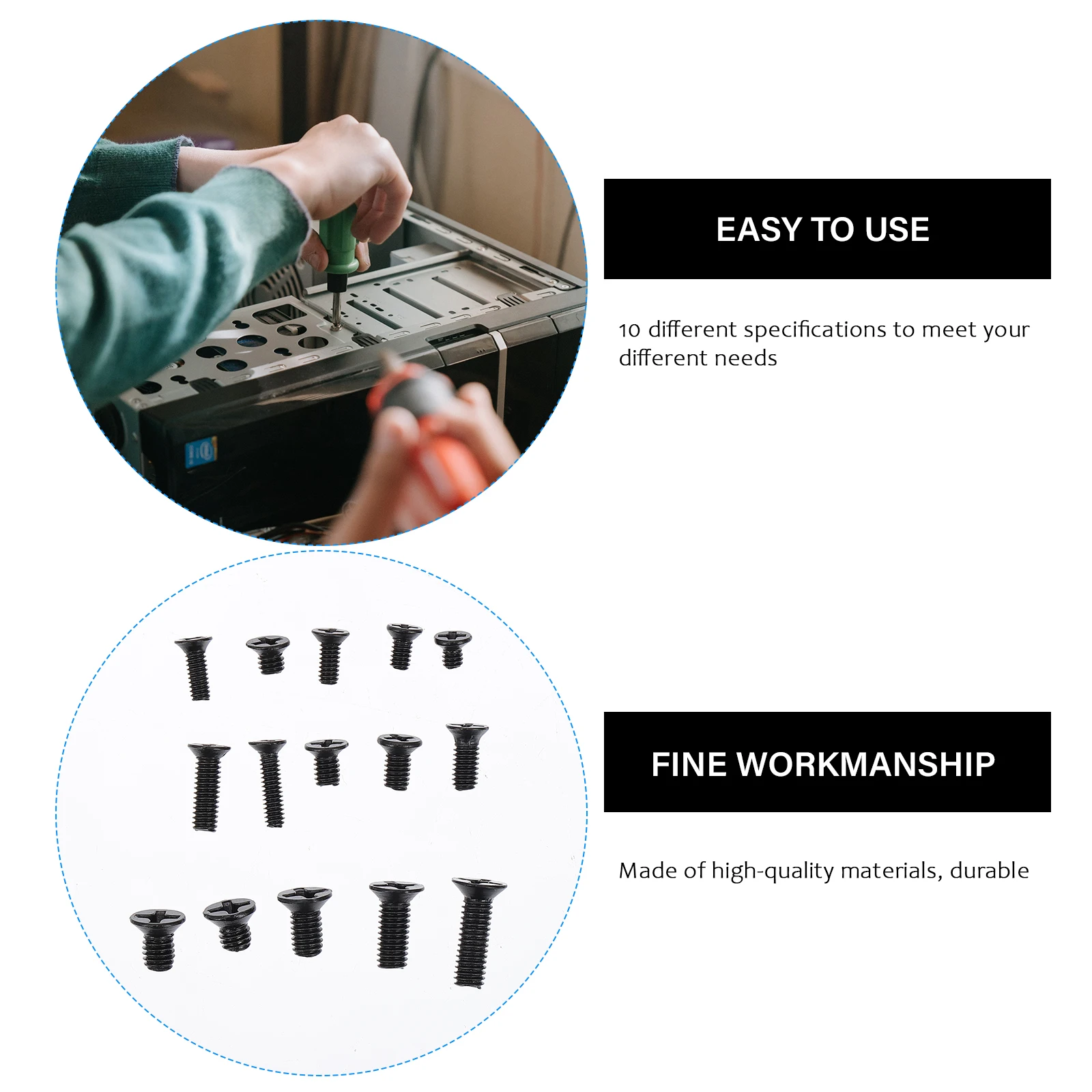 

1Set Computer Repair Screws Flat Head Countersunk Stainless Steel Rust-Resistant Durable Small Screws for Electronic Product