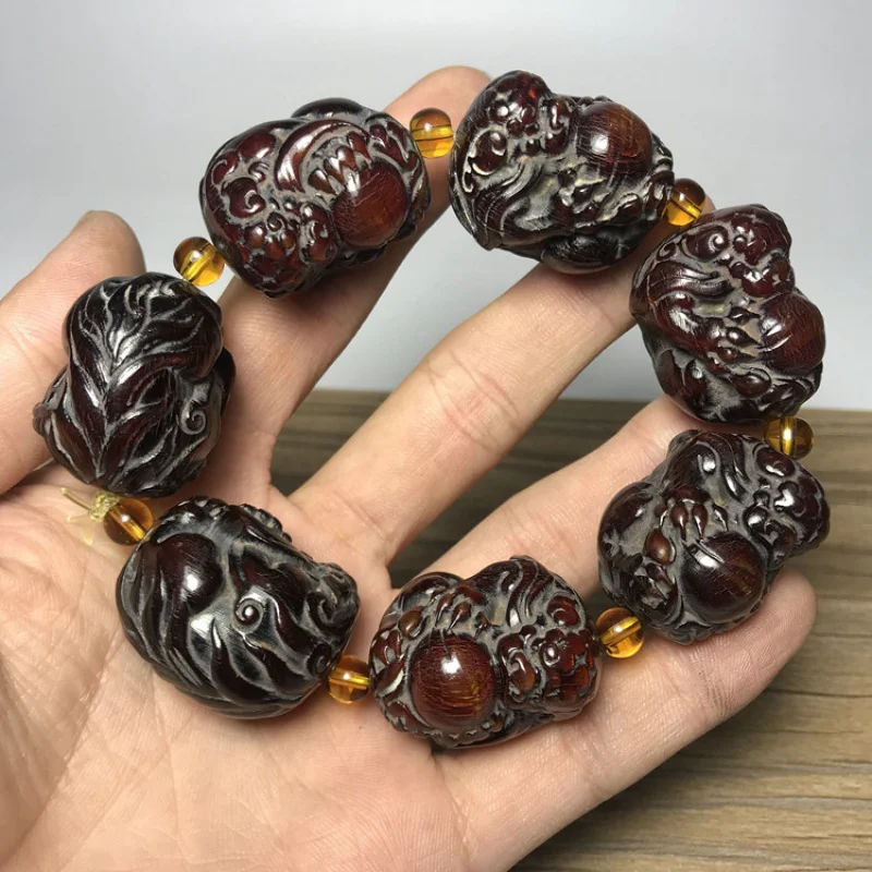 Tibetan Old Yak Horn Bracelet, Handmade Pixiu Holding A Ball, Amulet Wealth