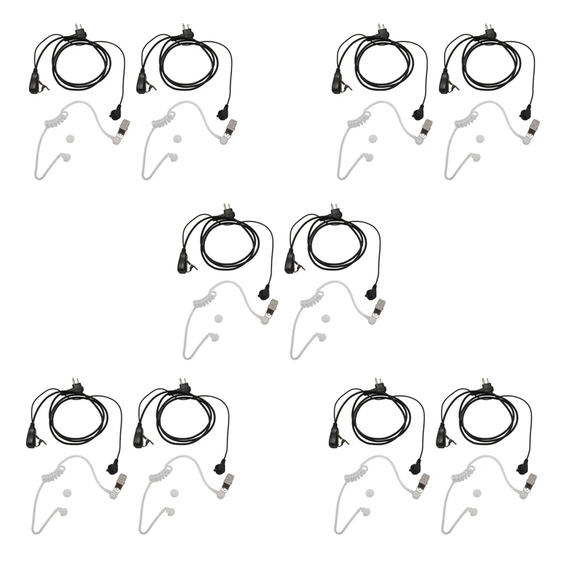 10Pack Fbi Style 2Pin Covert Acoustic Tube Earpiece Ptt Headset For Motorola 2 Ways Radio GP88S GP300 A8 A6 A10 A12 Etc