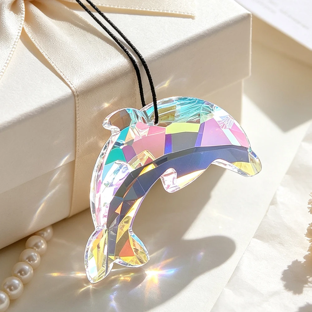 2pcs Sparkly Dolphin Suncatcher Crystal Prism Rainbow Maker Light Reflection Garden Hanging Decor Ocean Lover Glass Car Pendant