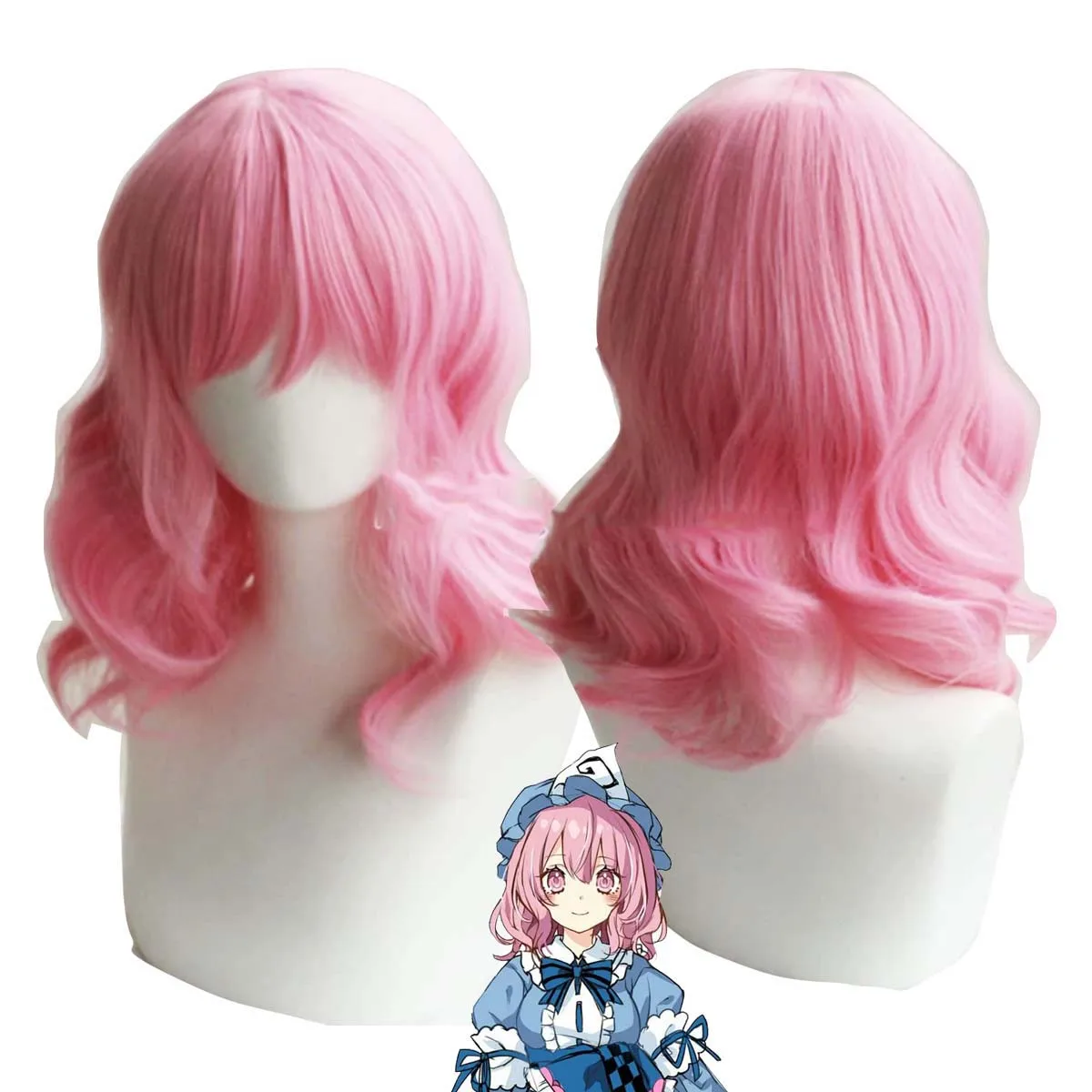 Women Game Touhou Project Cosplay Saigyouji Yuyuko Pink Heat Resistant Hair Wig