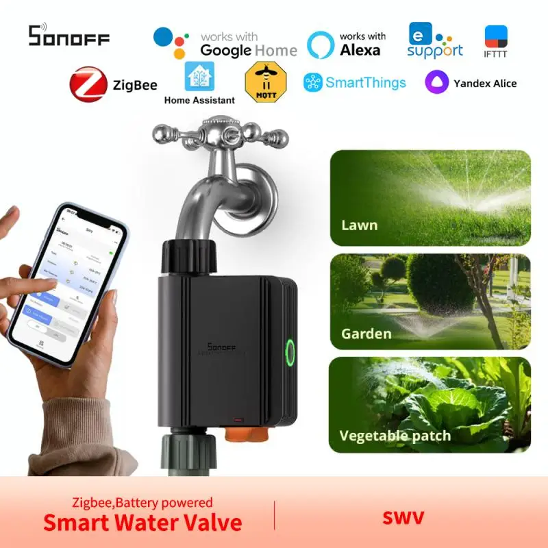 Sonoff swv zigbee válvula de água inteligente controlador sprinkler à prova dwaterproof água casa inteligente automatar temporizador irrigação ewelink alexa google