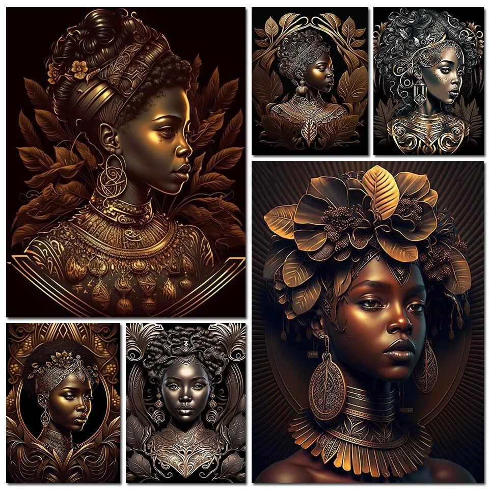 

African Women Diamond Painting Sale Full Square Round DIY Diamond Mosaic Portrait Picture Of Rhinestones Embroidery Home Decor
