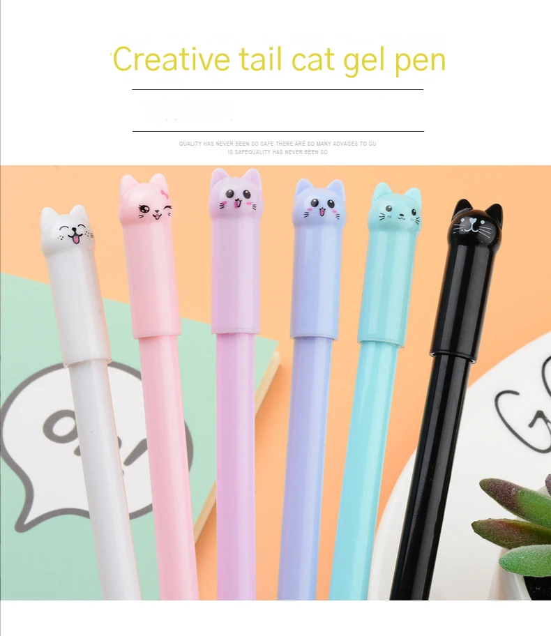 Set of 6 Cute Kitten Gel Pens, Suitable as Party Gifts for Boys and Girls, School Supplies, and Presents