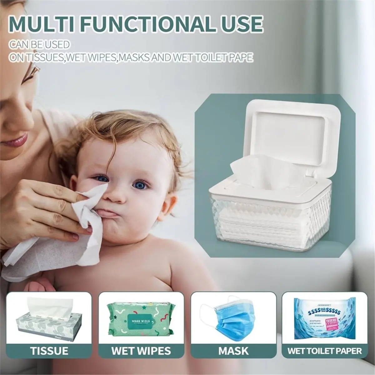 Wipes Dispenser,Wipe Holder for Baby & Adult, Seal-Designed Wipes Container for Bathroom Keep Diaper Wipes Freshs