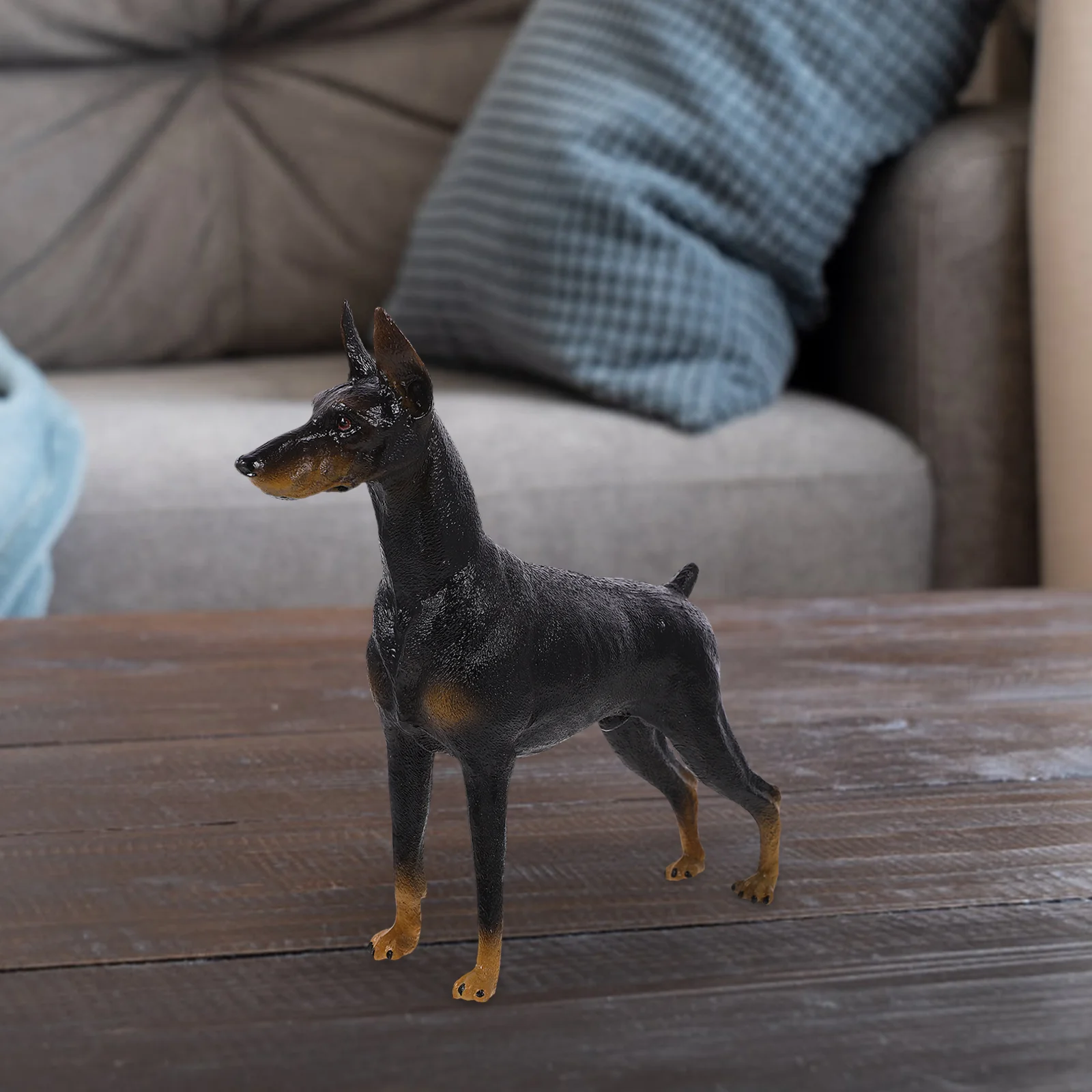 

1pc Doberman Model Simulation Lifelike Static Dog Animal Statue Figurine Desktop Adornment (Brown) dog model