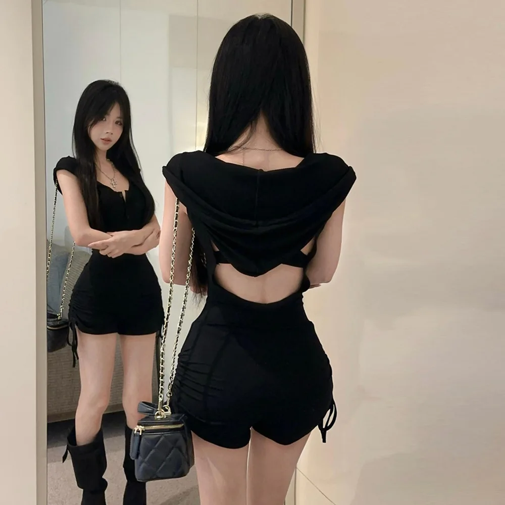 

Low-Waist Drawstring Sleeveless Backless Jumpsuit Shorts Women's Cross-Border Fashionable Slimming Short Pants Spring 2026