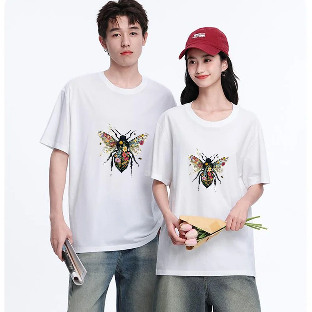 Floral Bee Printed T Shirt Breathable Fabric S-XXL Personalized Custom Casual Short Sleeve Tee Aesthetic Graphic Top Unisex Fit