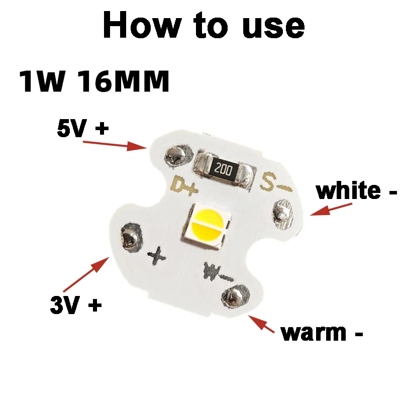 10pcs 3V 5V 1W 16mm Bicolour White Warm LED Chip lamp Light for Spotlight Floodlight DIY