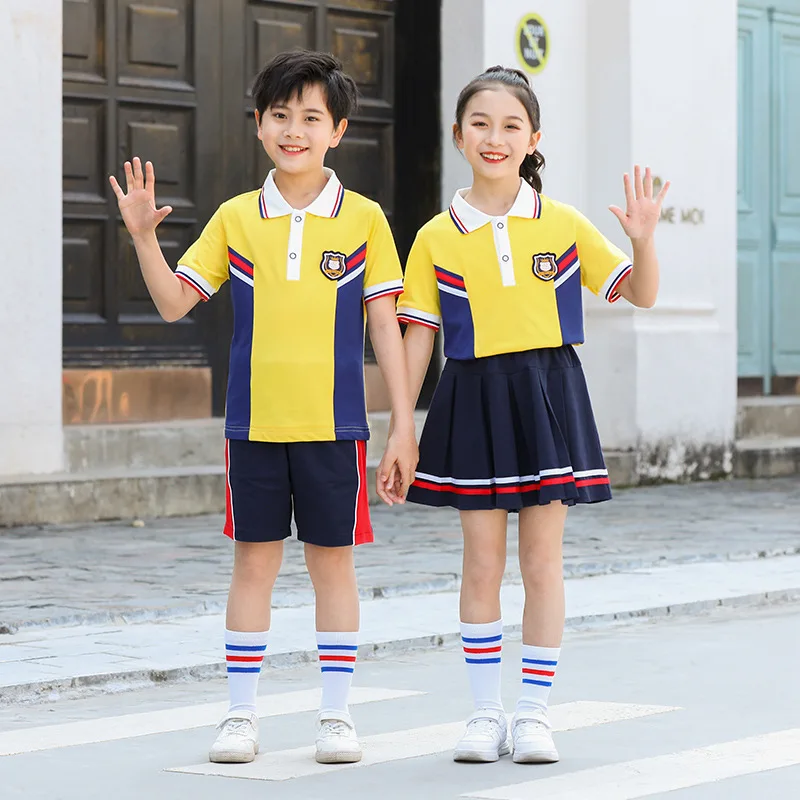 C040 T-shirts Sports Sets Elementary School Uniforms Kindergarten Clothes English Academy Style Performance Costumes