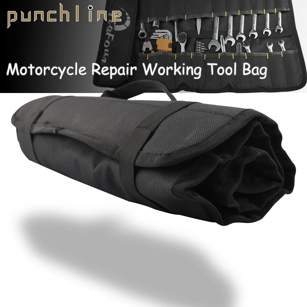 Punchline Motorcycle Tool Roll Bag Portable Motor Saddlebags Side Tool Storage Bag Pouch Outdoor Travel Repair Working Tool