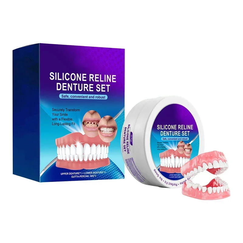 Conjunto de dentadura de silicone para dentes, ajuste confortável, conjunto de dentadura de silicone, hidratante, sorriso, cuidados com os dentes