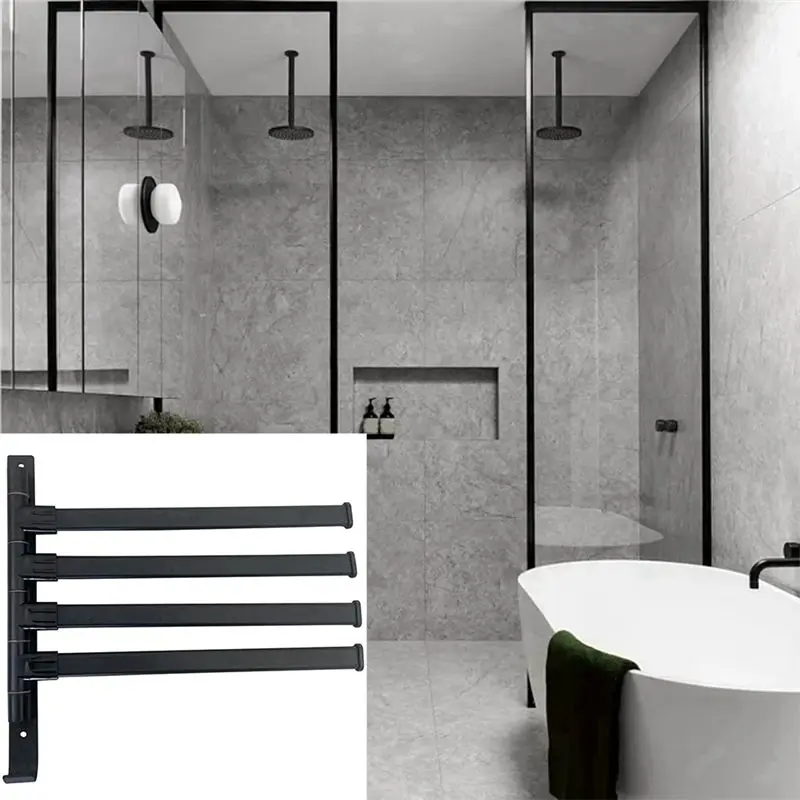 AEE6-Swivel Towel Rack Aluminum Alloy Swivel Towel Rack With 4- Towel Hanger,Rustproof Towel Racks For Bathroom 180° Rotation