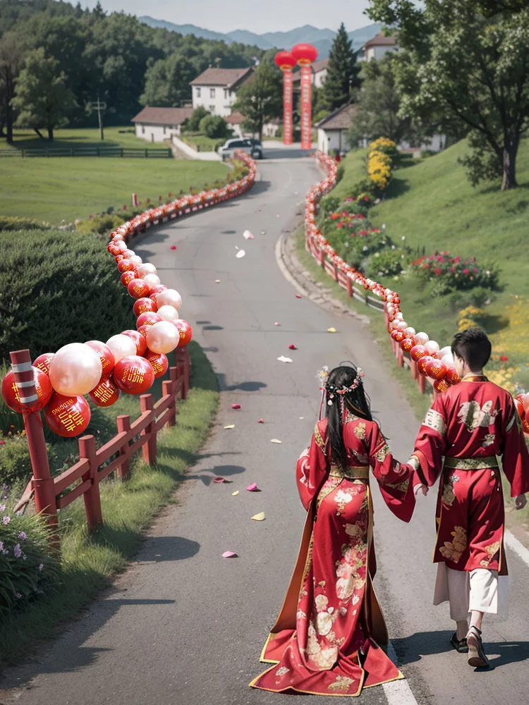 Outdoor Wedding Scene Decoration in Rural Areas with Road Guide Balloons