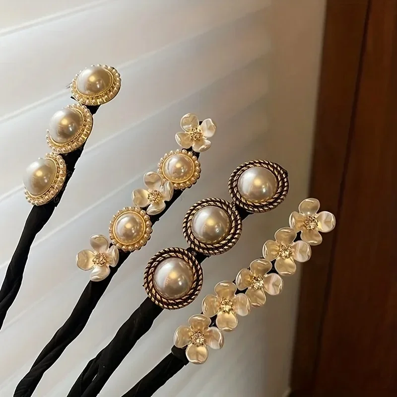 Vintage Elegant Pearl Bun Maker Lazy Hair Curler Tools Hair Styling Accessories Flower Hairpin Hair Braiding Braider Hairgrip