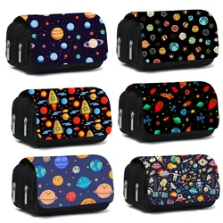 Estuche de lápices de lona con astronauta, bolsa de almacenamiento de gran capacidad, estuche para bolígrafos para estudiantes, papelería para niños, bolsa para lápices con doble cremallera, suministros escolares