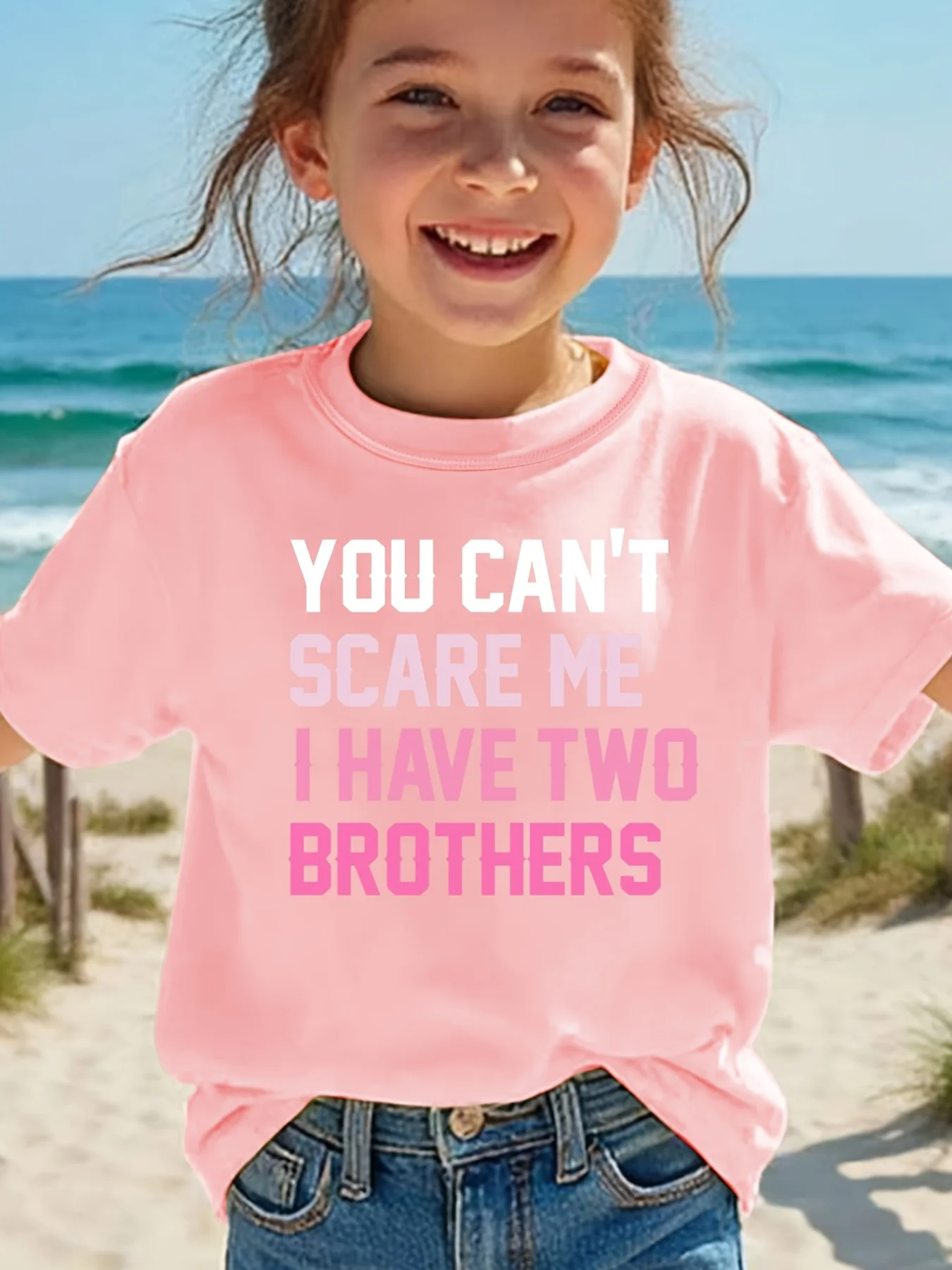 Summer Children's Fashion T-shirt YOU CAN'T SCARE ME I HAVE TWO BROTHERS Outdoor Casual Parent Child Top