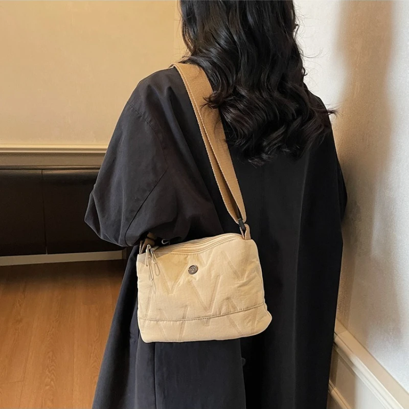 Quilted Design Multi-Layer Women Oxford Shoulder Bags Lightweight Sports Travel Ladies Crossbody Bag Solid Color Female Handbag