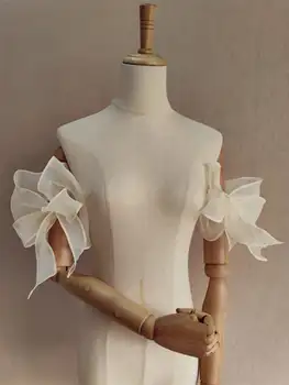 新娘袖子可拆式蝴蝶結歐根紗女士婚紗派對禮服配件 8 最佳銷售 正式禮服的可拆式袖子 - №4