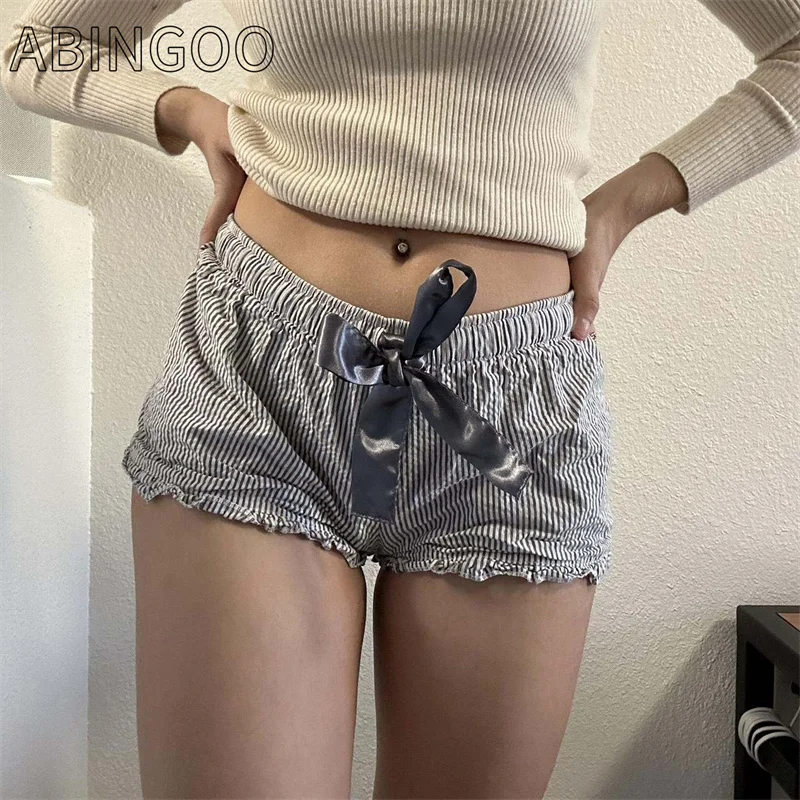 

Шорты ABINGOO Y2K женские в полоску, повседневные Модные боксеры на шнуровке с оборками, с эластичным поясом, милые летние повседневные шорты для девушек
