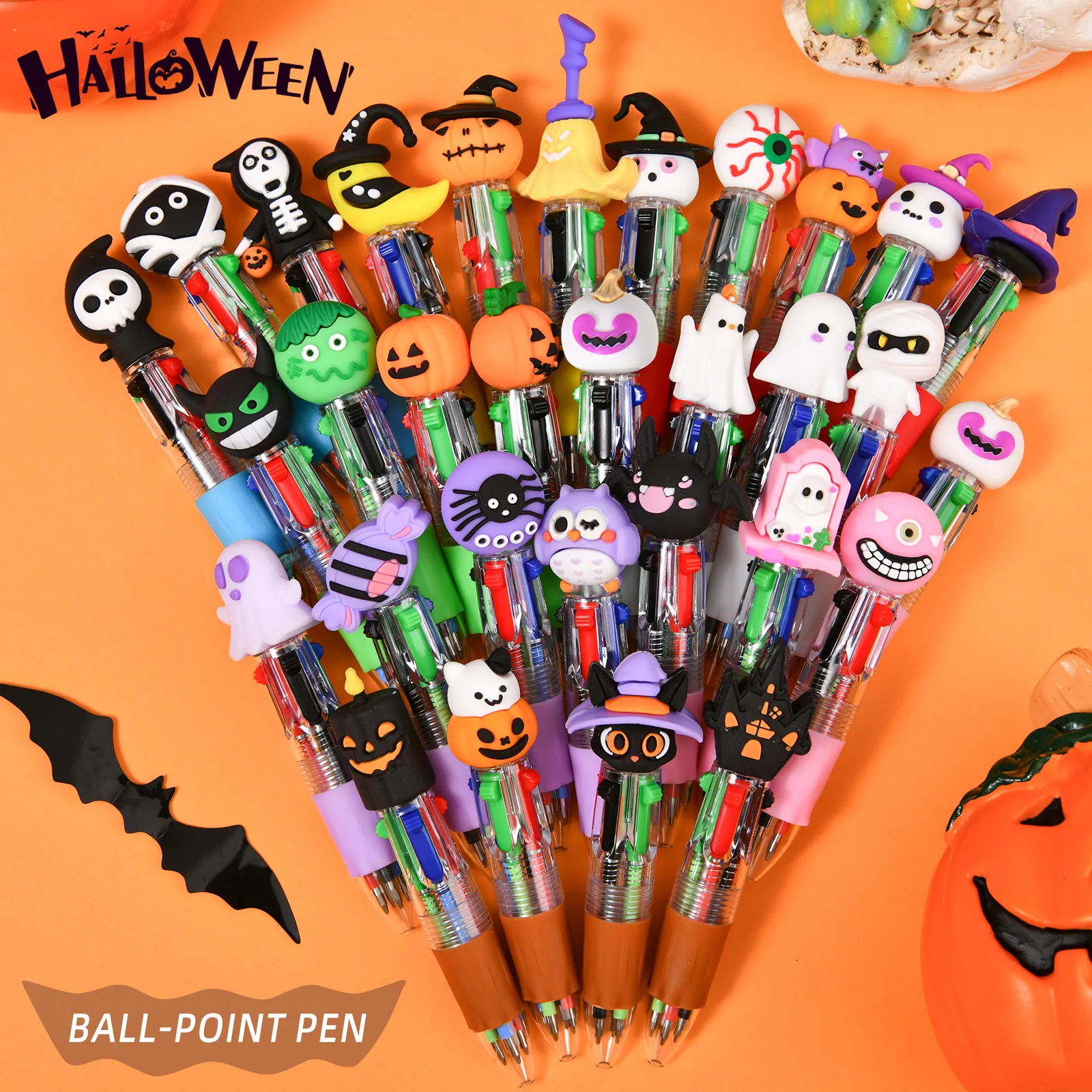 10/15/20/30 Pcs Cute Halloween Themed Four-Color Pen for Halloween Horror Party Party Gift Souvenir Children's Prize Decoration