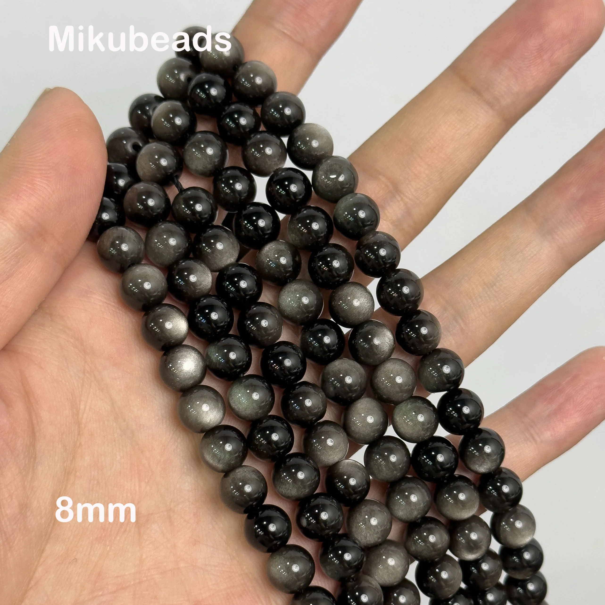 Perles Rondes et Lisses en Obsidienne Argentée Naturelle, 5A, 6mm, 8mm, pour Bijoux de Direction, Bracelet et Collier à Faire Soi-Même, Vente en Gros