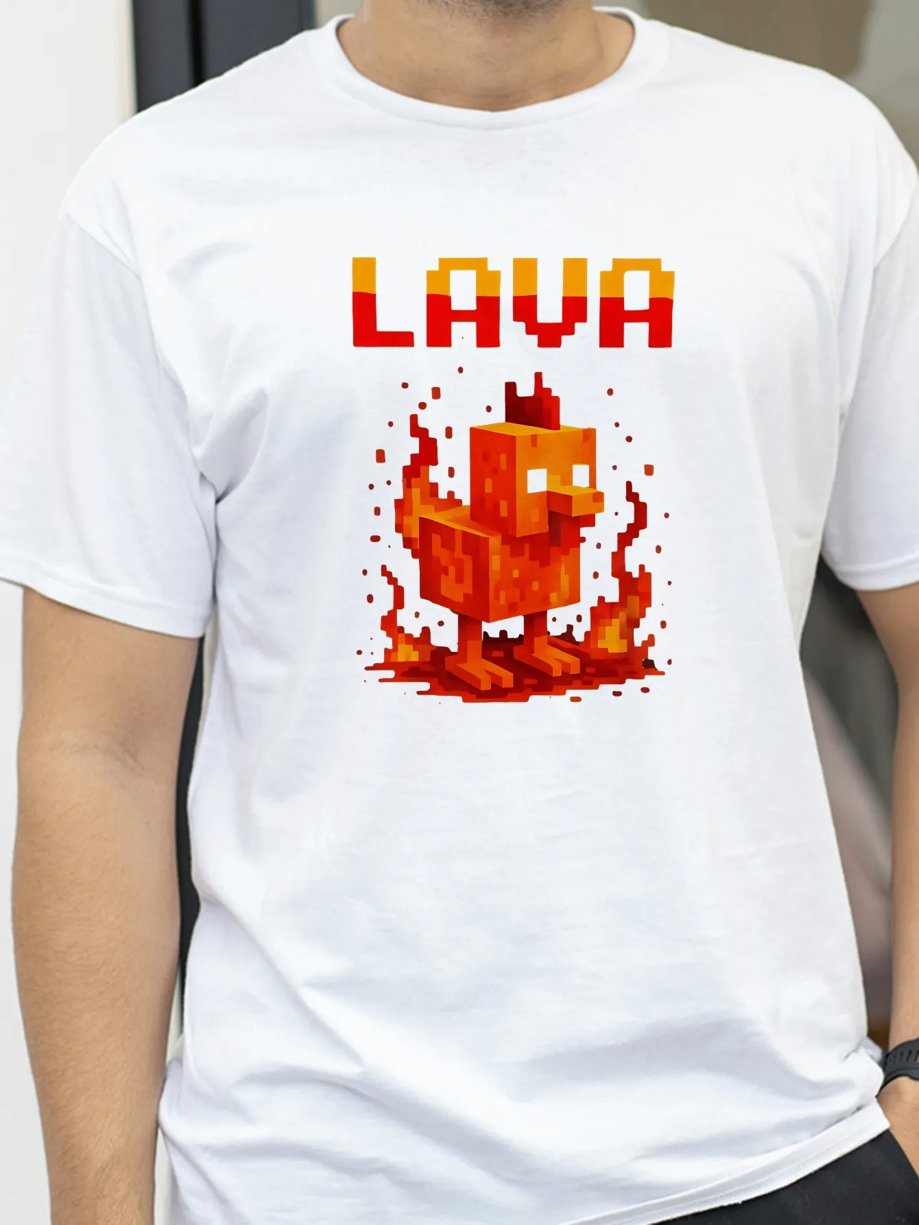 

Men Lava Chicken T-shirt Men's Steve Lava Chicken Pattern T-shirt Comfortable Summer Street Wear Casual Wear Printed T-shirt