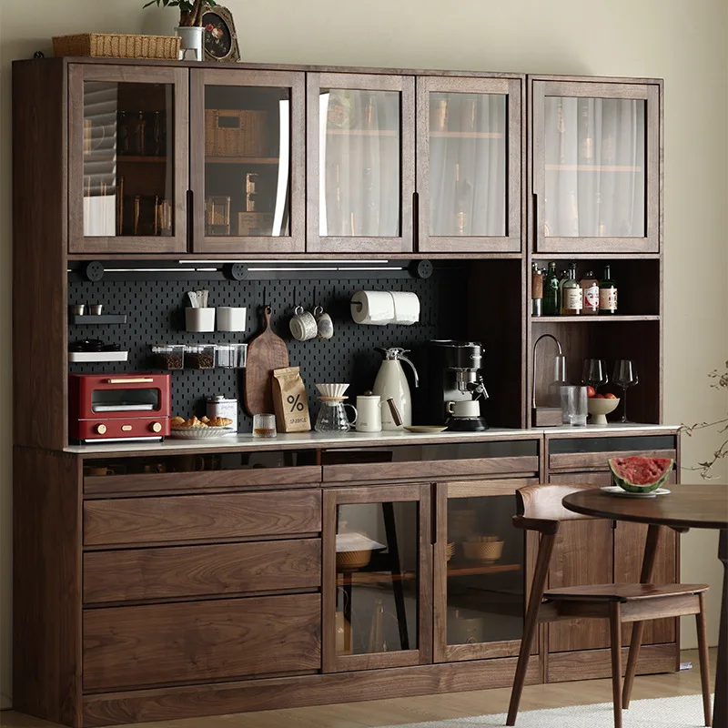 All solid wood dining side cabinet combination high cabinet North American black walnut hole board storage cabinet