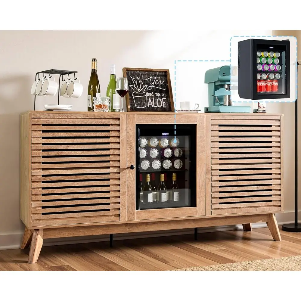 

24-Can Capacity Beverage Cooler Cabinet with Mini Fridge - Brown Home Bar and Office Wine & Coffee Storage