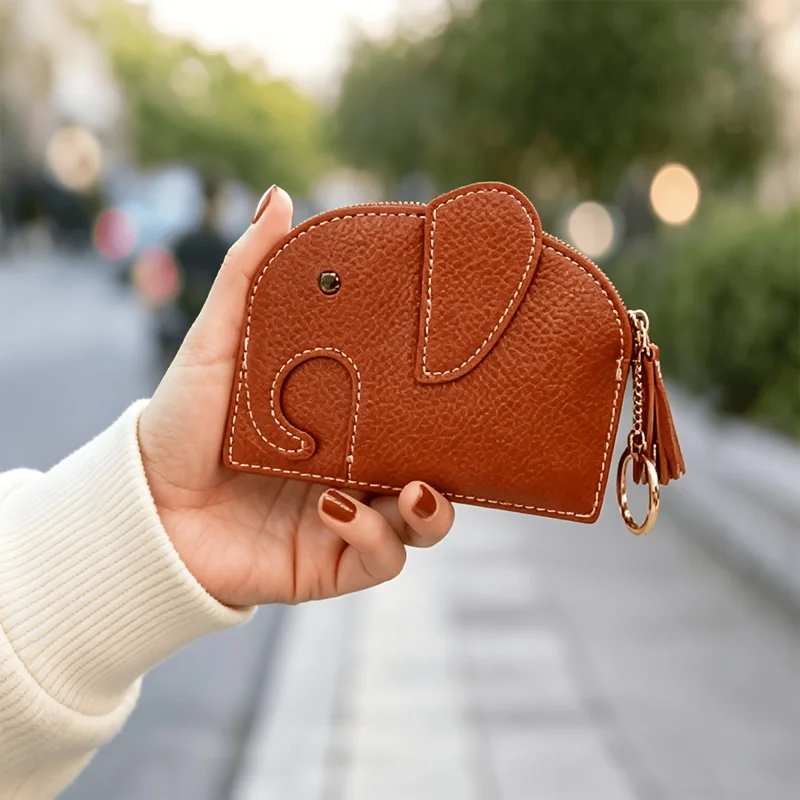 Cute Elephant Card Holder, Cartoon Compact Coin Purse for Bank Cards, Coins, Keys, Small Change & ID Documents