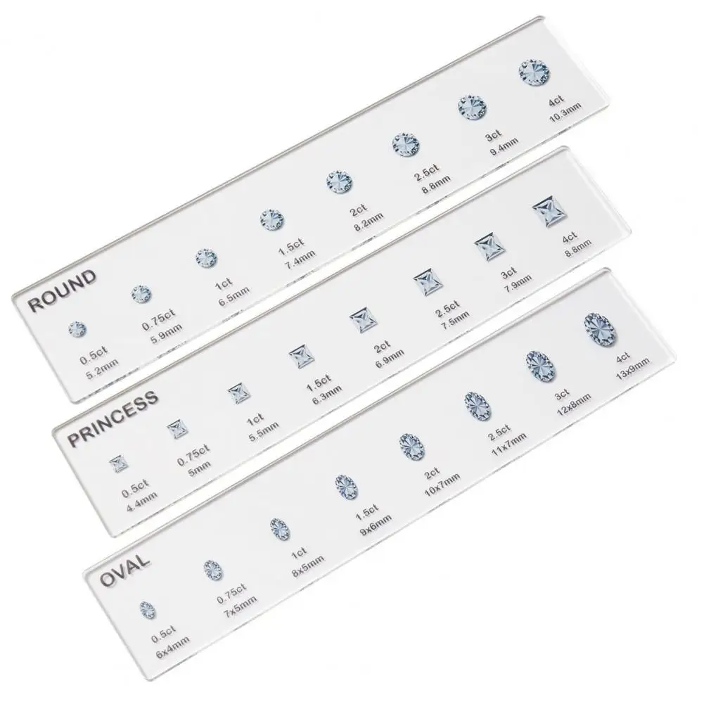 Durable Ruler Transparent Acrylic Measuring Ruler Set Round Oval Square Shapes Jewelry Size Measurement Template for Crafters