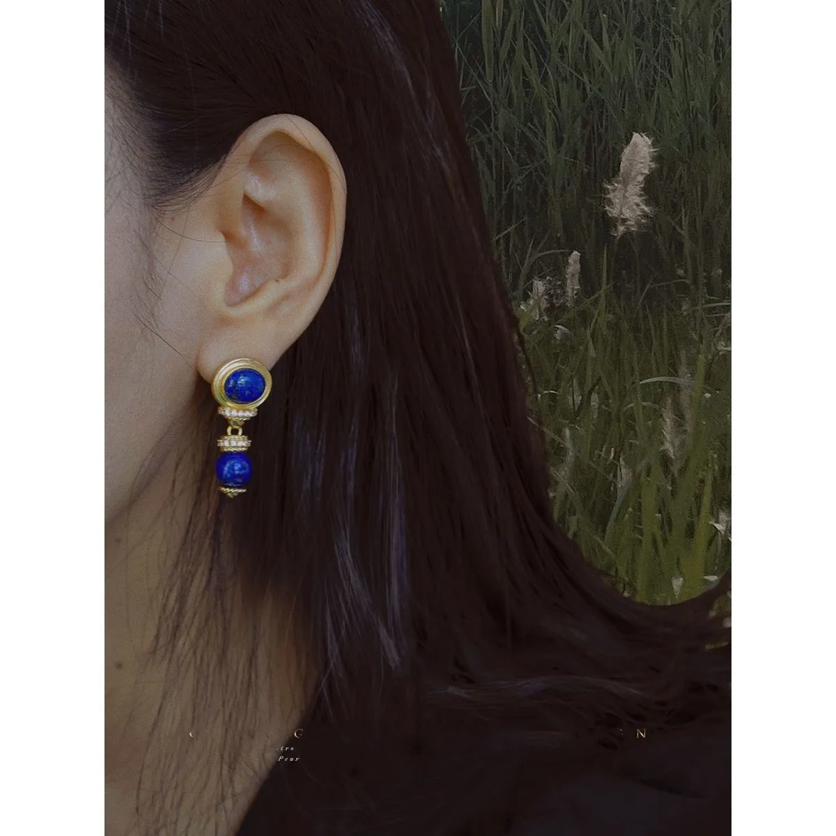 

Vintage Greece Handcrafted 14K Gold Filled Natural Lapis Drop Dangle Earrings For Women Designer Retro Lazuli Jewelry Replica