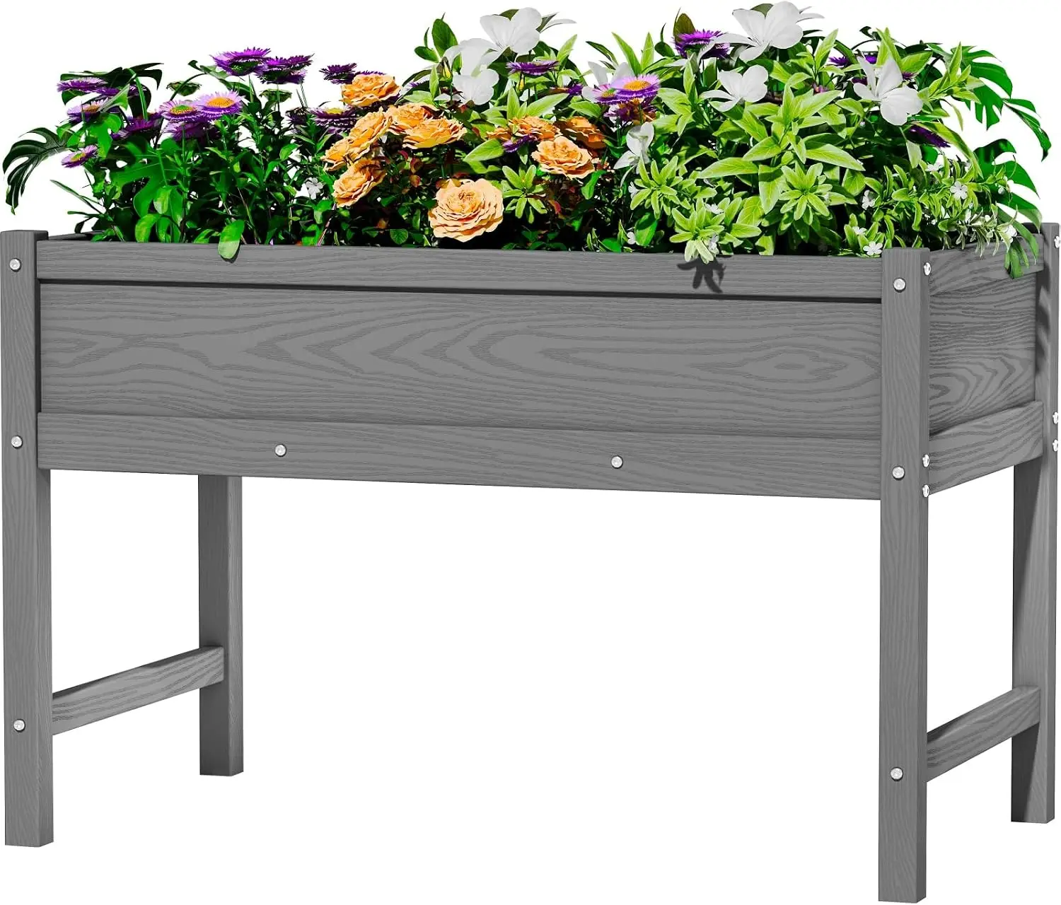 Weatherproof Raised Garden Bed HDPE Outdoor Elevated Planter Box With Legs Standing Flower Container Deck Patio Balcony Planting Box Grey