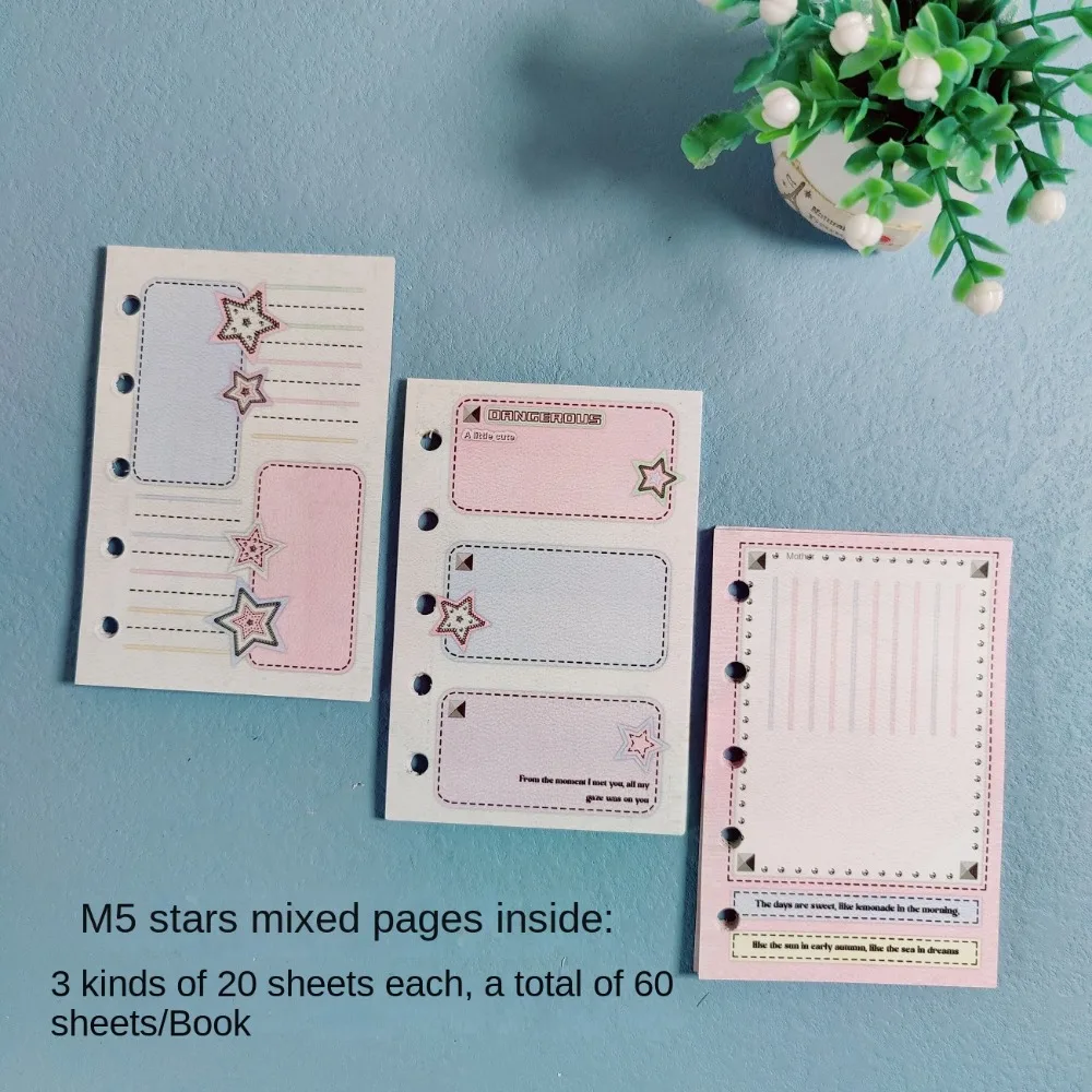 5 Hole M5 A8 Loose Leaf Refill Paper 60Sheets Star Inner Refill Spiral Binder Paper Indexing Cards Daily Monthly Weekly Agenda