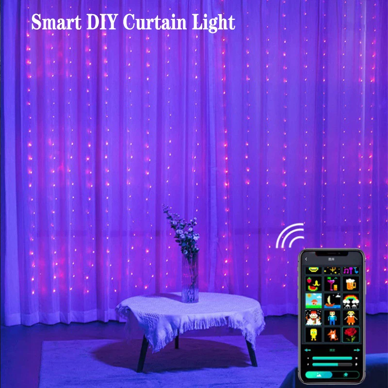 Smart Led Curtain Light Bluetooth App Music Sync DIY Display Picture Text String RGB Colorful Landscape Lighting Decorat