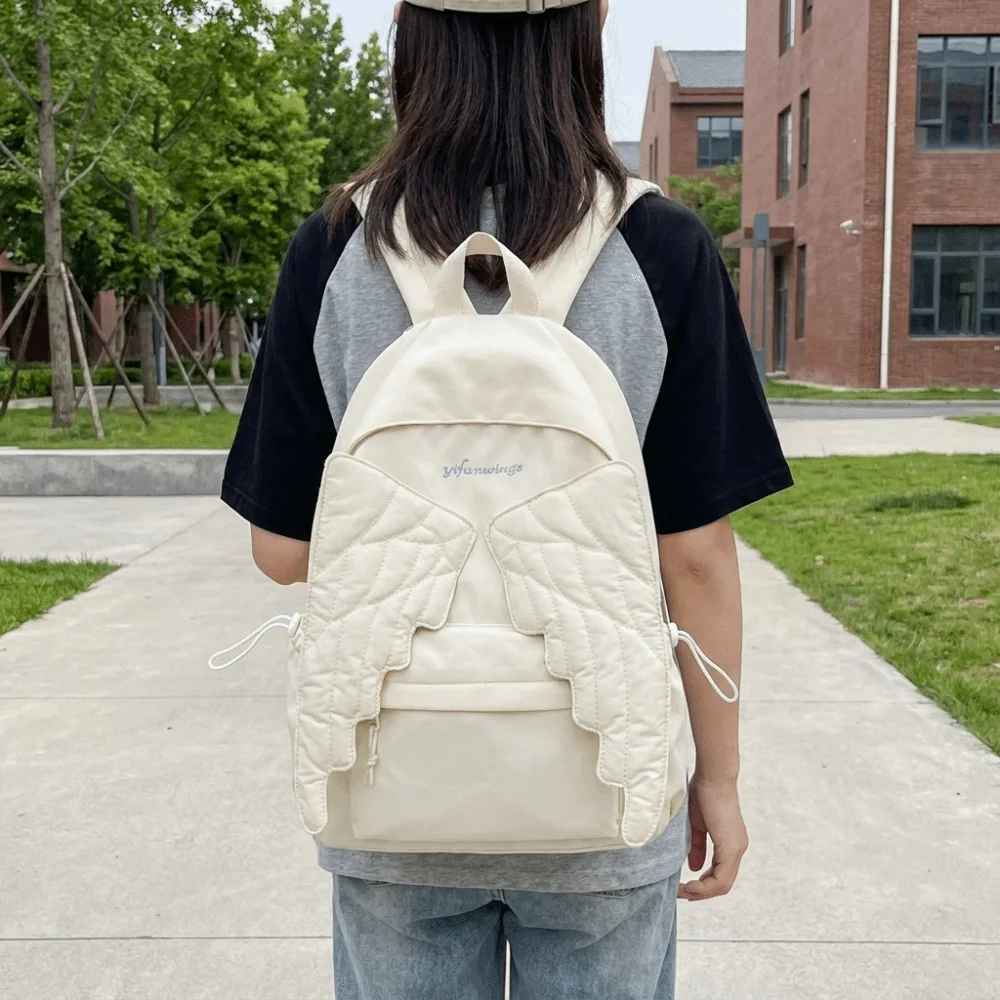 Creative Solid Color Wing Backpack Y2k Jk Nylon Backpack Large Capacity Harajuku Students School Bag Student