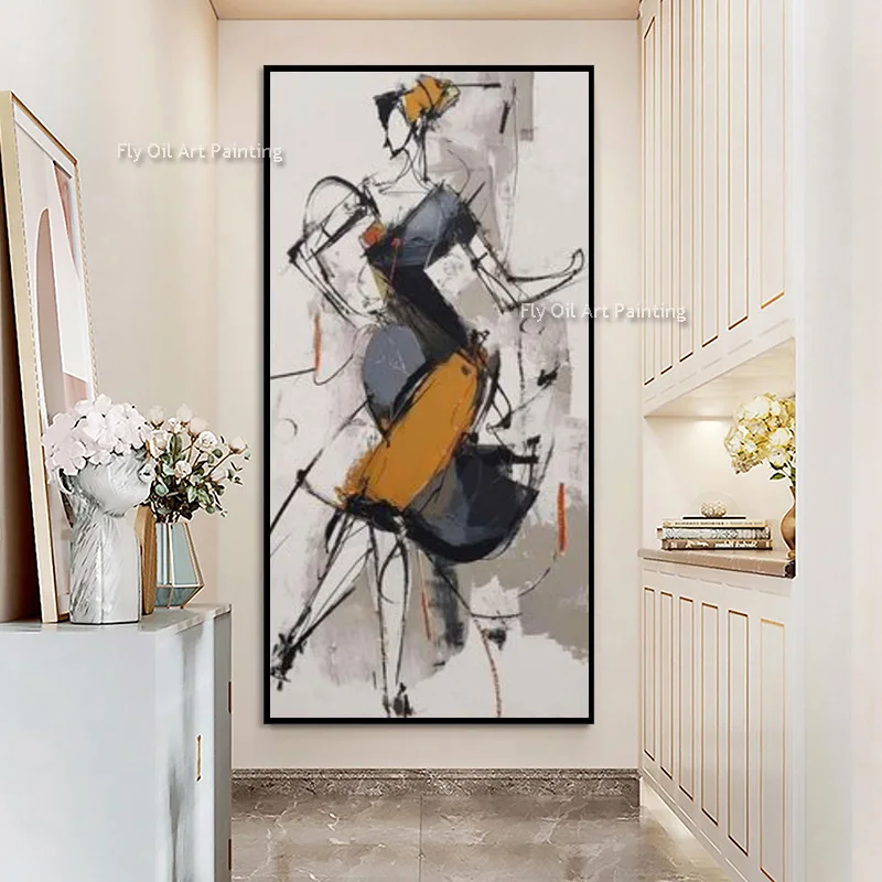 New Abstract Beige Grey Artwork Large Blue Orange Women Oil Painting On Canvas Simple Design Elegance Men Wall Art Decor
