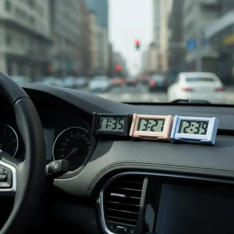 Mini Dashboard Digital Clock Large Screen Self-adhesive Battery Operated Electronic Clock for Car Home Office Use