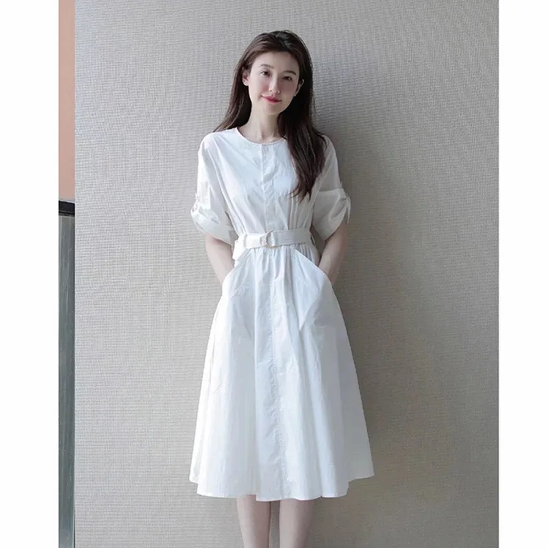French Temperament Commuter Women's Clothing Muse Long Dress, Summer First Love White Mori Shirt Waist Dress Fairy 2026 Dresses
