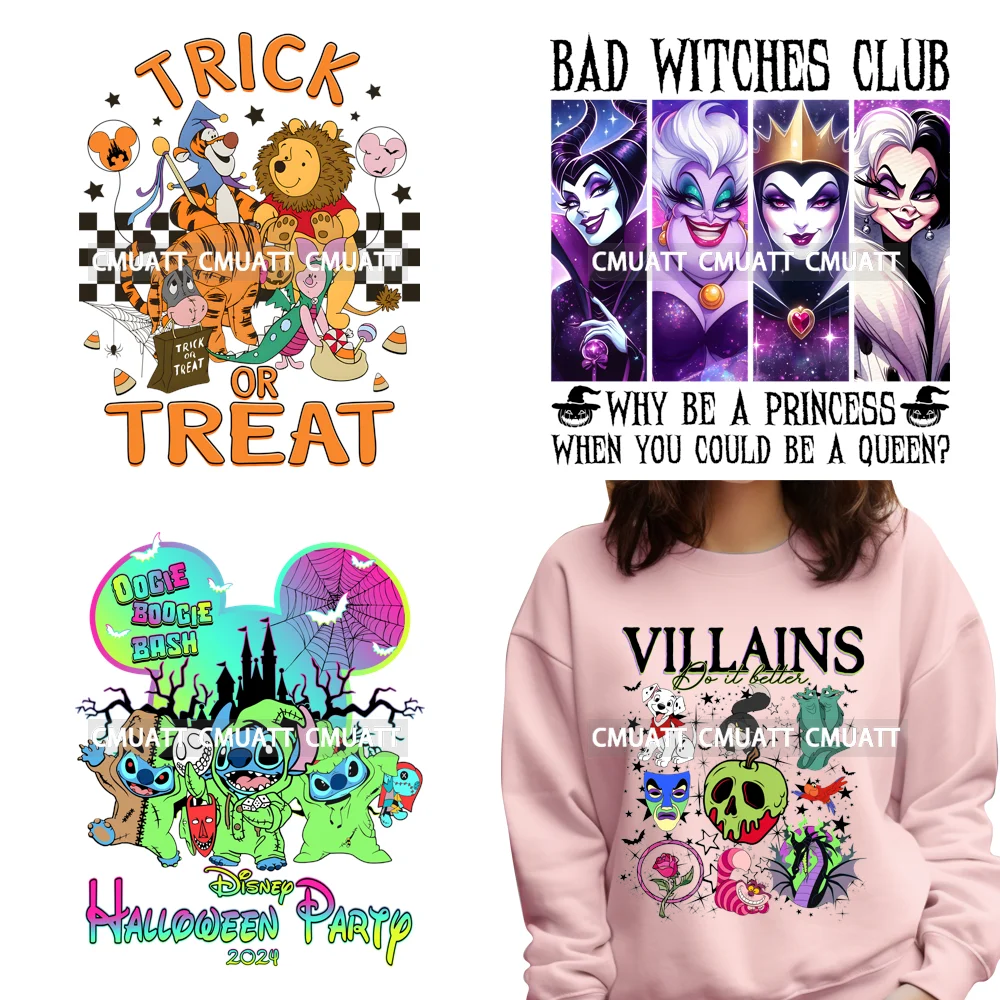 

Halloween Party Bad Witches Club Trick or Treat Spooky Cartoon Iron on Washable DTF Transfer Stickers Ready to Press for Clothes