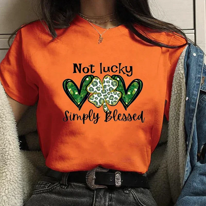 Casual T Shirt NOT LUCKY, SIMPLY BLESSED  St. Patrick's Day Outdoor Round Neck Short Sleeve Shirt Loose T-Shirt Top