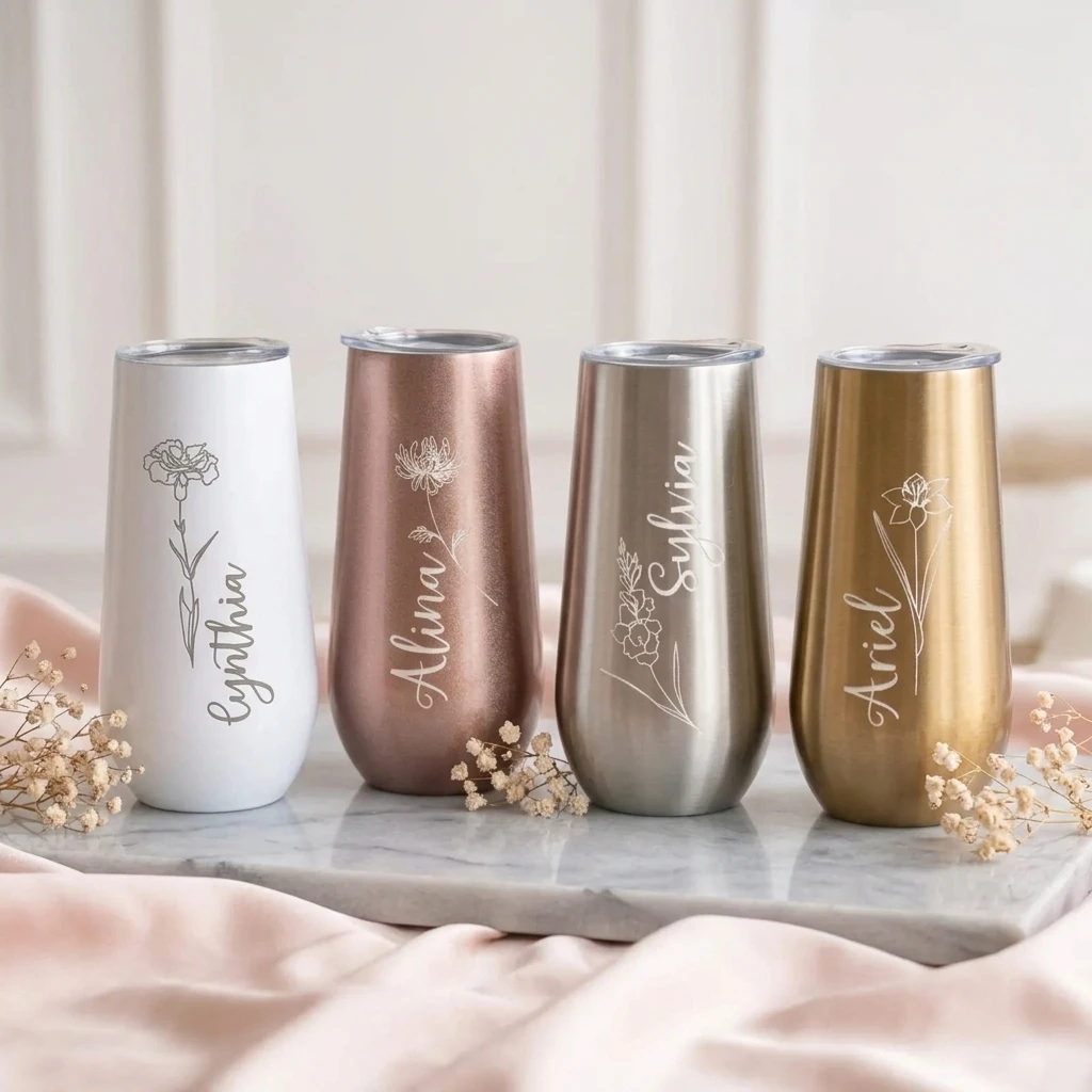 Custom Engraved Champagne Tumbler Personalized Name Stainless Steel Wine Cup Bachelorette Party Bridesmaid Favors,Christmas Gift