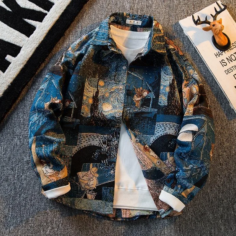 

Vintage Oil Painting Shirts For Men Spring Autumn Long Sleeve 3D Pattern Print Top Fashion Advanced Shirt Art Student Streetwear