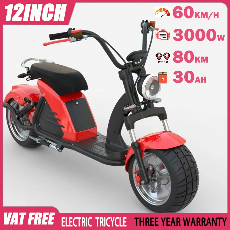 Electric Tricycle 12Inch FatTire Adult 3000W60V30AH Removable Lithium Battery Full Suspension Mountain Off-road Electric Scooter