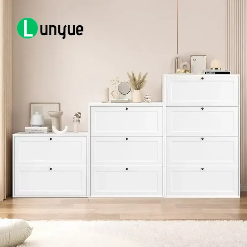 Durable 2-Tier Metal Shoe Cabinet Wall Mounted Flip Drawers Storage Rack for Home Entryway Apartment Living Room Space Saving