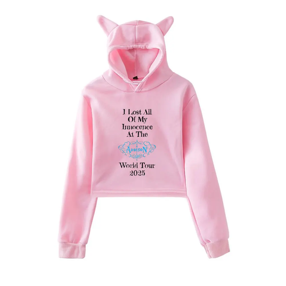 

Addison Rae Merch винтажная уличная одежда 90-х годов с логотипом, толстовки с капюшоном для девочек, укороченный модный спортивный пуловер с кошачьими ушками