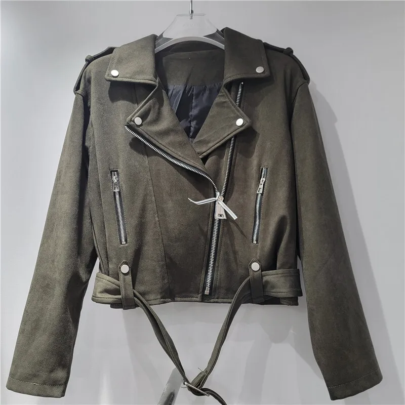 Whth nova moda feminina falso pele de veado velo jaqueta da motocicleta 2025 verão moda lapela mangas compridas casaco feminino 1ls2122