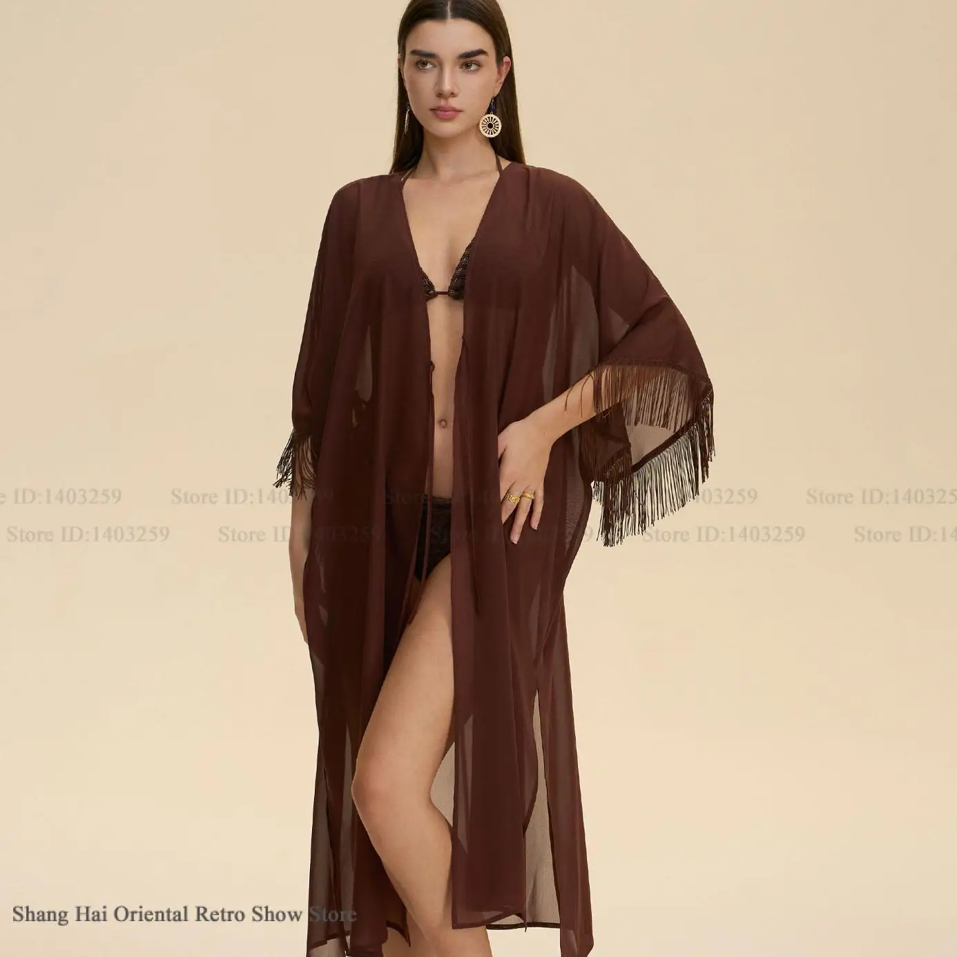 

Sexy Chiffon Long Robe Loose Casual Kimono Cardigan Gown Bathrobe Temptation Perspective Nightgown Sleepwear Beach Bikini Coat